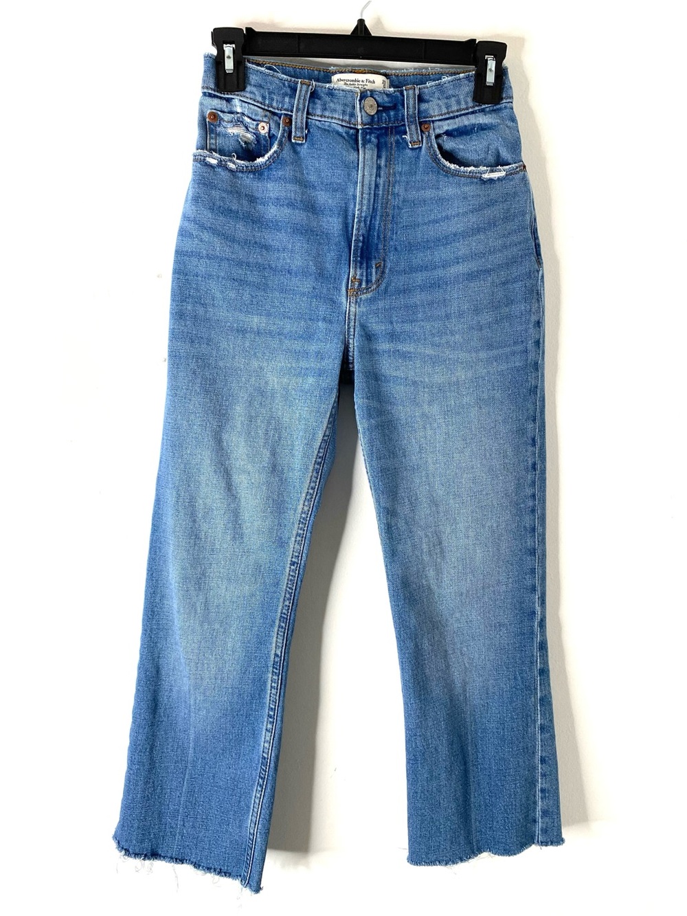 Abercrombie Ultra High Rise Ankle Straight Jeans Distressed Raw Hem Y2K Mom Fit